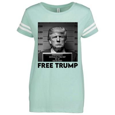 Free Trump Mug Shot Trump Not Guilty MugShot Enza Ladies Jersey Football T-Shirt