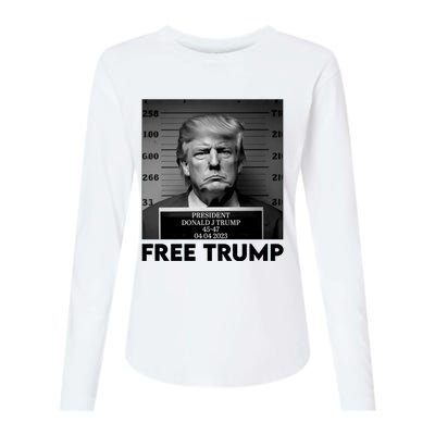 Free Trump Mug Shot Trump Not Guilty MugShot Womens Cotton Relaxed Long Sleeve T-Shirt