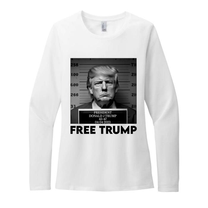 Free Trump Mug Shot Trump Not Guilty MugShot Womens CVC Long Sleeve Shirt