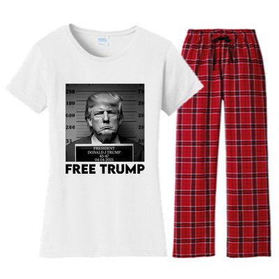 Free Trump Mug Shot Trump Not Guilty MugShot Women's Flannel Pajama Set