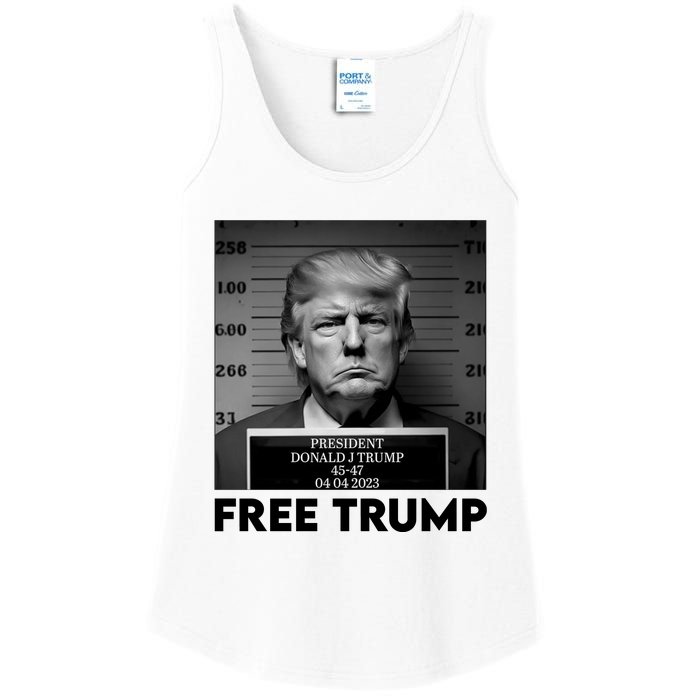 Free Trump Mug Shot Trump Not Guilty MugShot Ladies Essential Tank