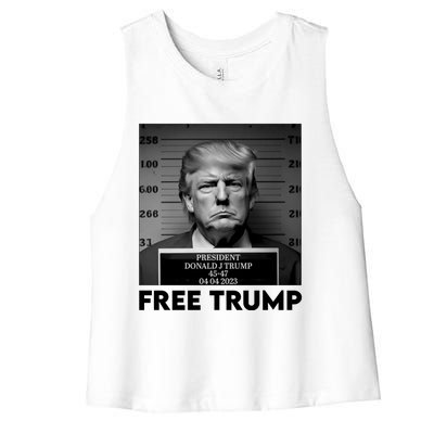 Free Trump Mug Shot Trump Not Guilty MugShot Women's Racerback Cropped Tank