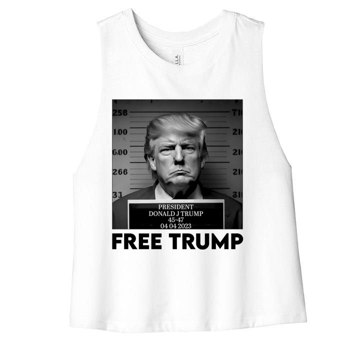 Free Trump Mug Shot Trump Not Guilty MugShot Women's Racerback Cropped Tank