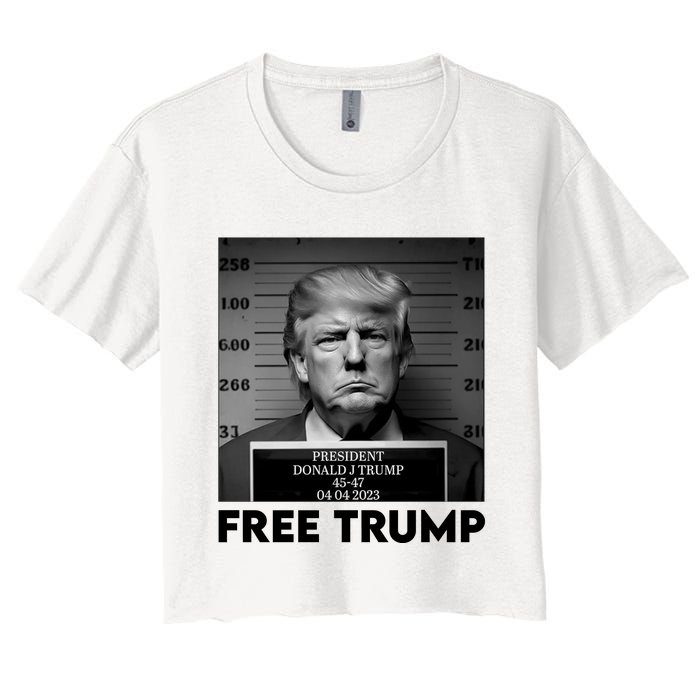 Free Trump Mug Shot Trump Not Guilty MugShot Women's Crop Top Tee