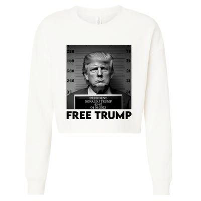 Free Trump Mug Shot Trump Not Guilty MugShot Cropped Pullover Crew