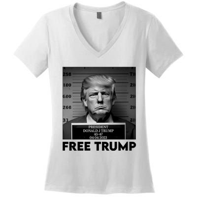 Free Trump Mug Shot Trump Not Guilty MugShot Women's V-Neck T-Shirt