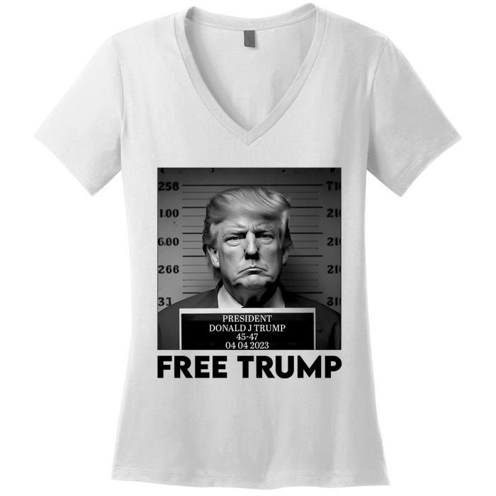 Free Trump Mug Shot Trump Not Guilty MugShot Women's V-Neck T-Shirt