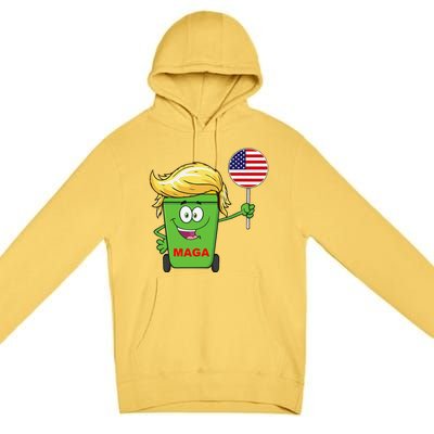 Funny Trump Maga Cartoon Garbage Can American Flag Gift Premium Pullover Hoodie