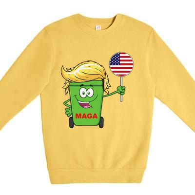 Funny Trump Maga Cartoon Garbage Can American Flag Gift Premium Crewneck Sweatshirt