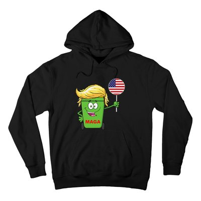 Funny Trump Maga Cartoon Garbage Can American Flag Gift Hoodie