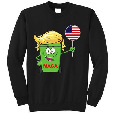 Funny Trump Maga Cartoon Garbage Can American Flag Gift Sweatshirt