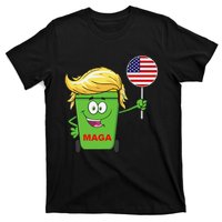 Funny Trump Maga Cartoon Garbage Can American Flag Gift T-Shirt