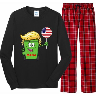 Funny Trump Maga Cartoon Garbage Can American Flag Gift Long Sleeve Pajama Set