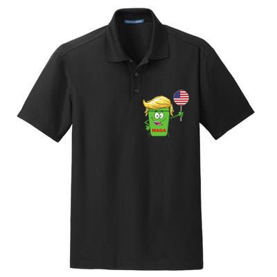 Funny Trump Maga Cartoon Garbage Can American Flag Gift Dry Zone Grid Polo