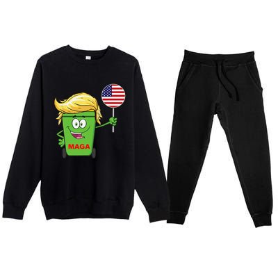 Funny Trump Maga Cartoon Garbage Can American Flag Gift Premium Crewneck Sweatsuit Set