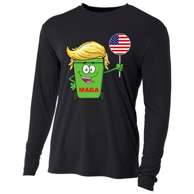 Funny Trump Maga Cartoon Garbage Can American Flag Gift Cooling Performance Long Sleeve Crew