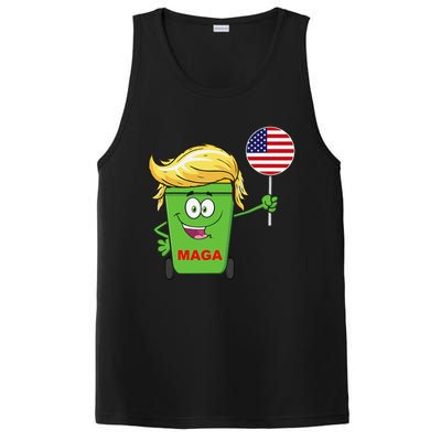 Funny Trump Maga Cartoon Garbage Can American Flag Gift PosiCharge Competitor Tank