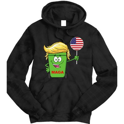 Funny Trump Maga Cartoon Garbage Can American Flag Gift Tie Dye Hoodie