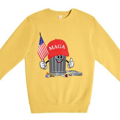 Funny Trump Maga Garbage Can Cartoon Character American Flag Gift Premium Crewneck Sweatshirt