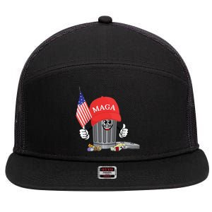 Funny Trump Maga Garbage Can Cartoon Character American Flag Gift 7 Panel Mesh Trucker Snapback Hat