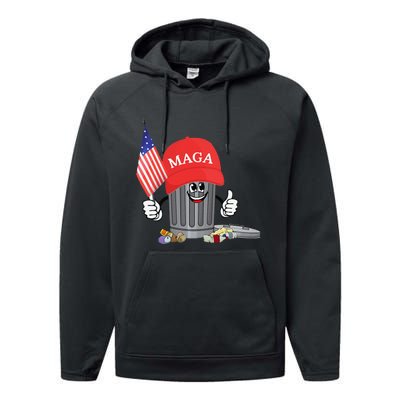 Funny Trump Maga Garbage Can Cartoon Character American Flag Gift Performance Fleece Hoodie