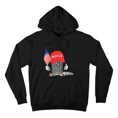 Funny Trump Maga Garbage Can Cartoon Character American Flag Gift Hoodie