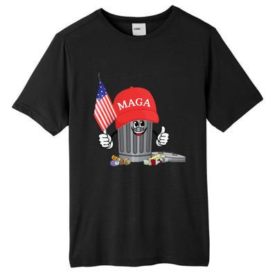 Funny Trump Maga Garbage Can Cartoon Character American Flag Gift Tall Fusion ChromaSoft Performance T-Shirt