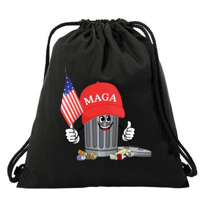 Funny Trump Maga Garbage Can Cartoon Character American Flag Gift Drawstring Bag