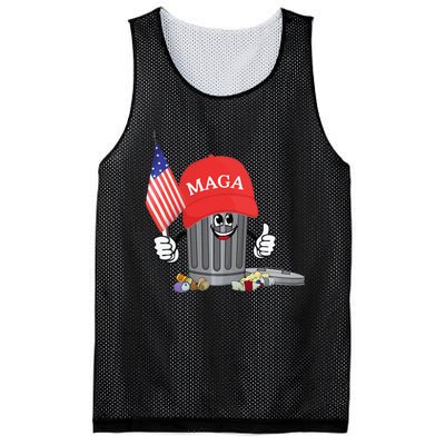 Funny Trump Maga Garbage Can Cartoon Character American Flag Gift Mesh Reversible Basketball Jersey Tank