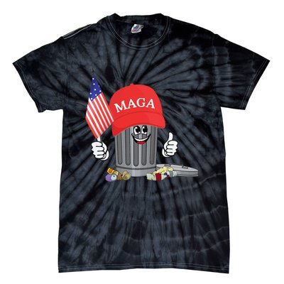 Funny Trump Maga Garbage Can Cartoon Character American Flag Gift Tie-Dye T-Shirt