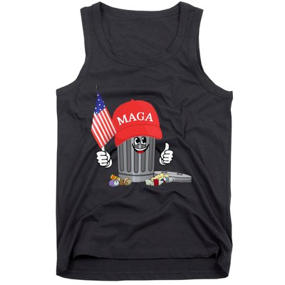 Funny Trump Maga Garbage Can Cartoon Character American Flag Gift Tank Top