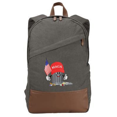 Funny Trump Maga Garbage Can Cartoon Character American Flag Gift Cotton Canvas Backpack