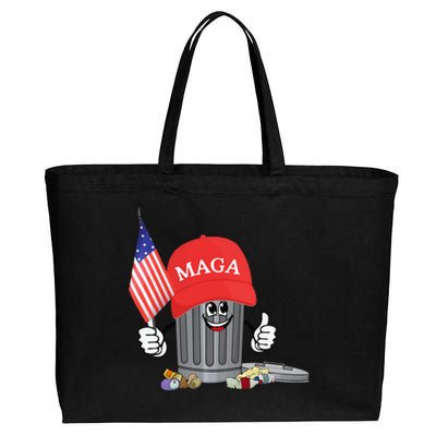 Funny Trump Maga Garbage Can Cartoon Character American Flag Gift Cotton Canvas Jumbo Tote