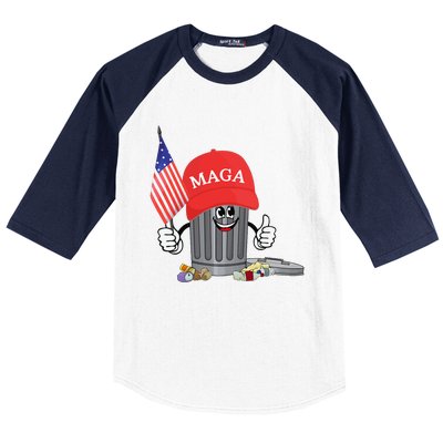 Funny Trump Maga Garbage Can Cartoon Character American Flag Gift Baseball Sleeve Shirt