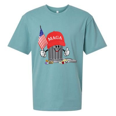 Funny Trump Maga Garbage Can Cartoon Character American Flag Gift Sueded Cloud Jersey T-Shirt