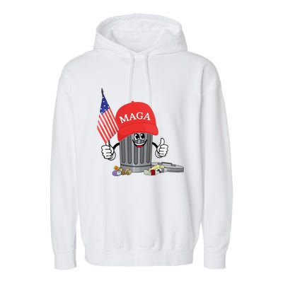 Funny Trump Maga Garbage Can Cartoon Character American Flag Gift Garment-Dyed Fleece Hoodie