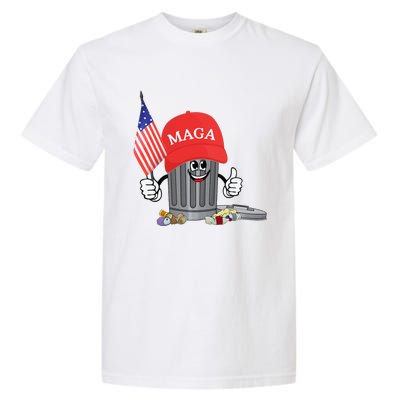 Funny Trump Maga Garbage Can Cartoon Character American Flag Gift Garment-Dyed Heavyweight T-Shirt