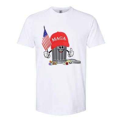 Funny Trump Maga Garbage Can Cartoon Character American Flag Gift Softstyle CVC T-Shirt