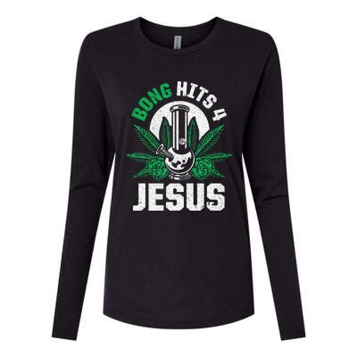 Funny THC Marijuana Stoner Cannabis Weed Bong Hits 4 Jesus Womens Cotton Relaxed Long Sleeve T-Shirt