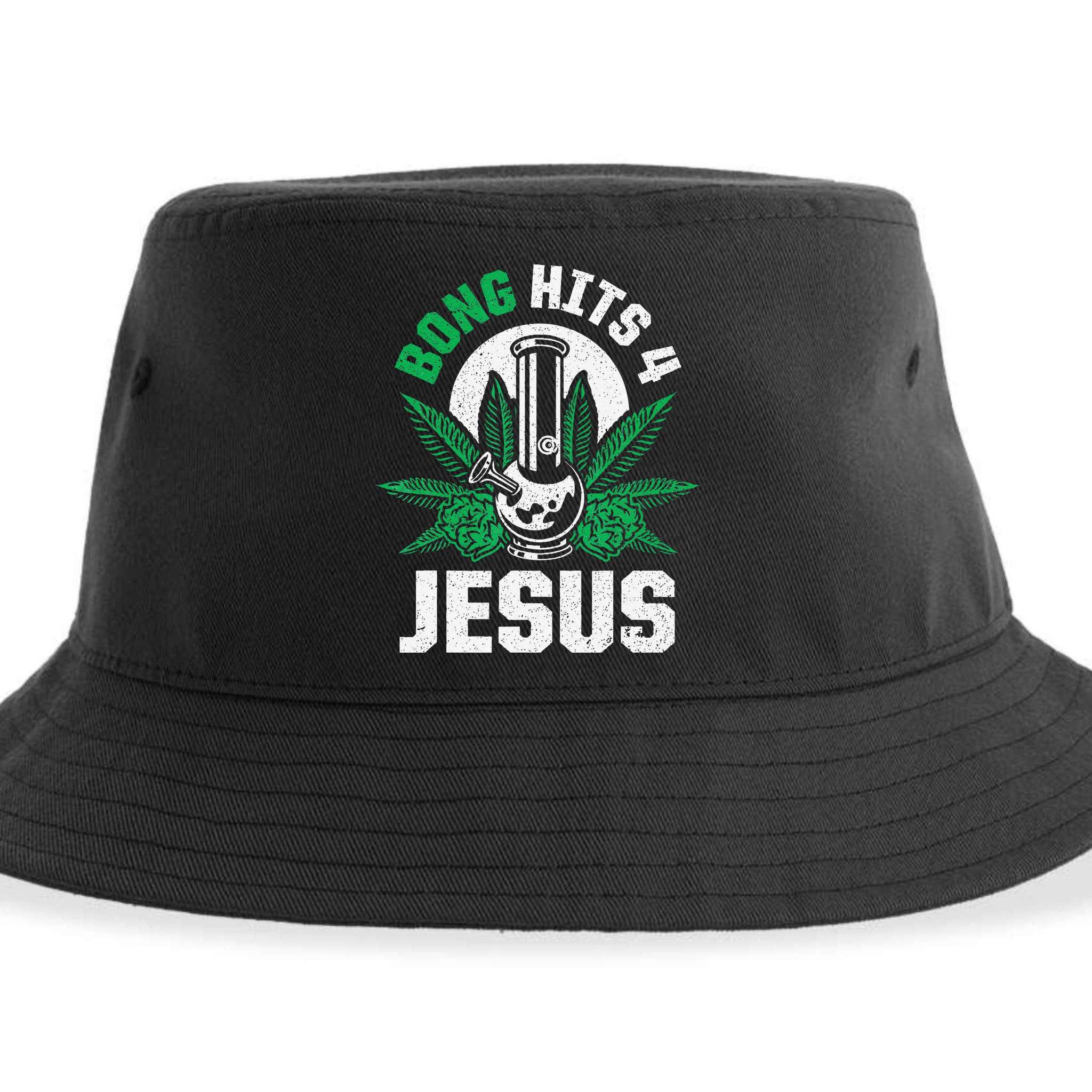 Funny THC Marijuana Stoner Cannabis Weed Bong Hits 4 Jesus Sustainable Bucket Hat
