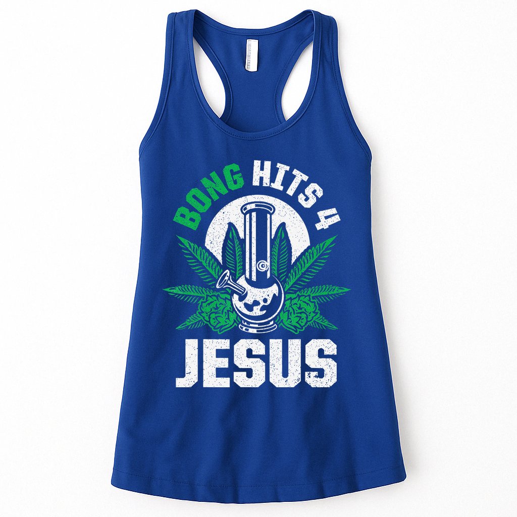 Funny THC Marijuana Stoner Cannabis Weed Bong Hits 4 Jesus Womens Tank Top