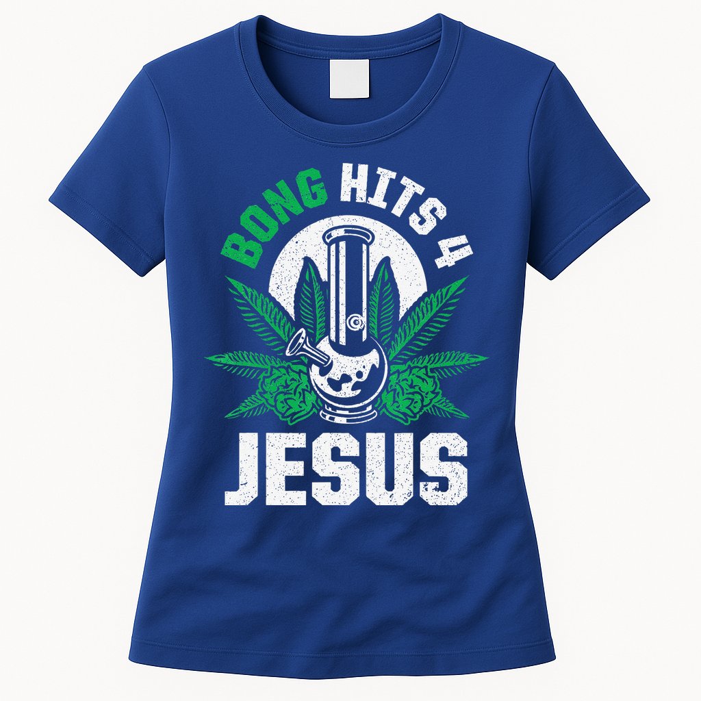 Funny THC Marijuana Stoner Cannabis Weed Bong Hits 4 Jesus Womens T-Shirt