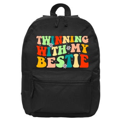 Funny Twin Matching Twins Day Friend Twinning With My Bestie 16 in Basic Backpack