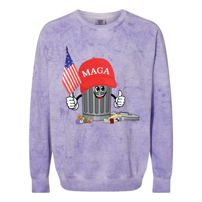 Funny Trump Maga Cartoon Garbage Can American Flag Colorblast Crewneck Sweatshirt