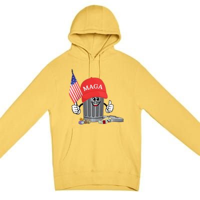 Funny Trump Maga Cartoon Garbage Can American Flag Premium Pullover Hoodie