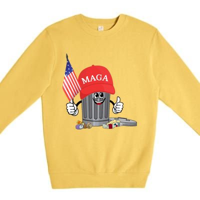 Funny Trump Maga Cartoon Garbage Can American Flag Premium Crewneck Sweatshirt