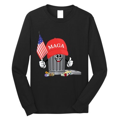 Funny Trump Maga Cartoon Garbage Can American Flag Long Sleeve Shirt