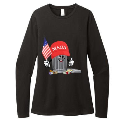 Funny Trump Maga Cartoon Garbage Can American Flag Womens CVC Long Sleeve Shirt