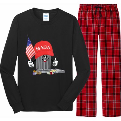 Funny Trump Maga Cartoon Garbage Can American Flag Long Sleeve Pajama Set