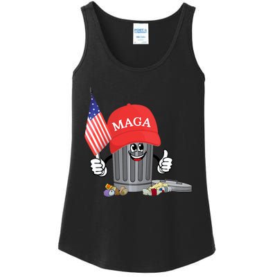 Funny Trump Maga Cartoon Garbage Can American Flag Ladies Essential Tank